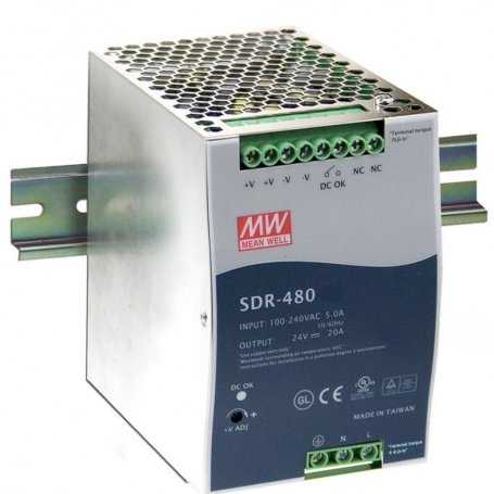 SDR-480 MeanWell Alimentation sur rail DIN 480W Entrée 90 ~ 264VAC Tensions 24V 48V