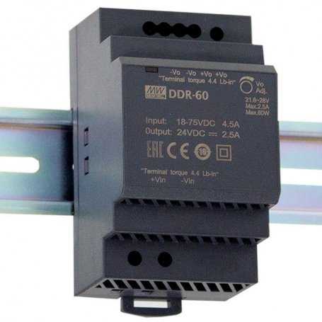 DDR-60 - Meanwell - Convertidor dc-dc Din Rail 60W - Voltajes 5V, 12V, 15V, 24V