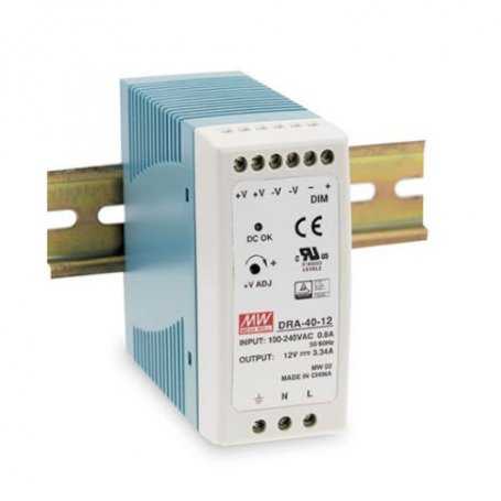 DRA-40-12  DRA-40-12 - Alimentatore Meanwell - Din Rail 40W 12V - Ingresso 100-240 VAC  Mean Well  Alimentatori Guida DIN