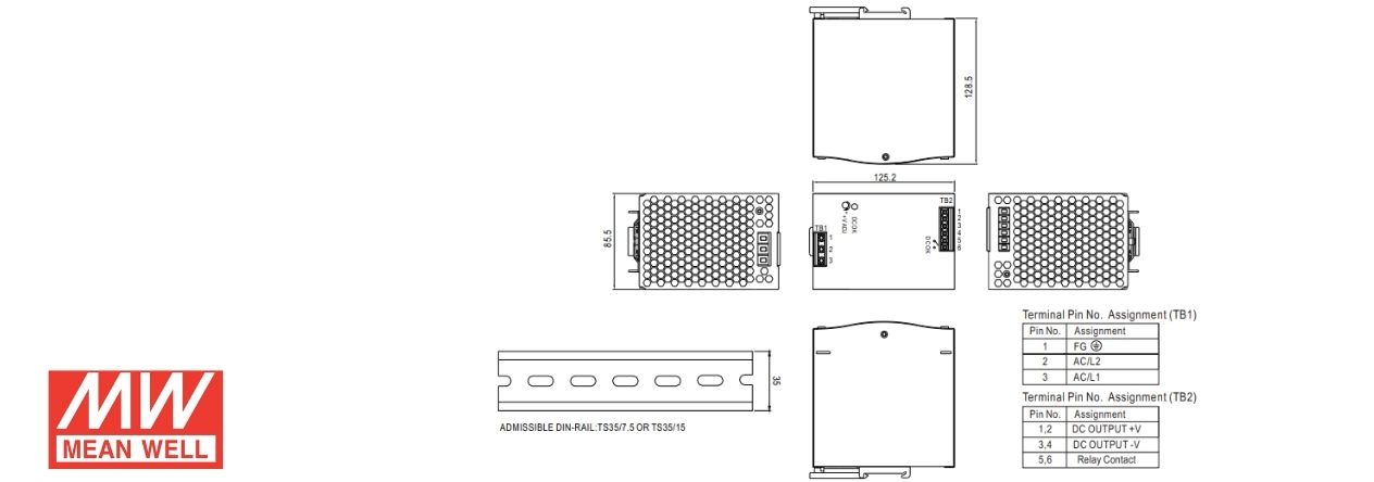 WDR-480-48 Alimentatore Din-Rail 48V 480W 10A