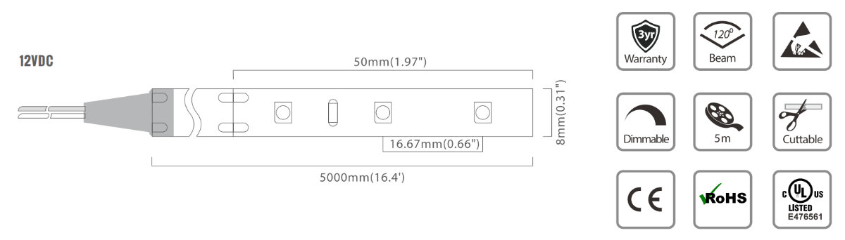 dati tecnici strip led 3528 60 led su alimentatorishop