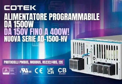 Nuovi alimentatori programmabili Cotek da 1500W: fino a 400V in uscita!